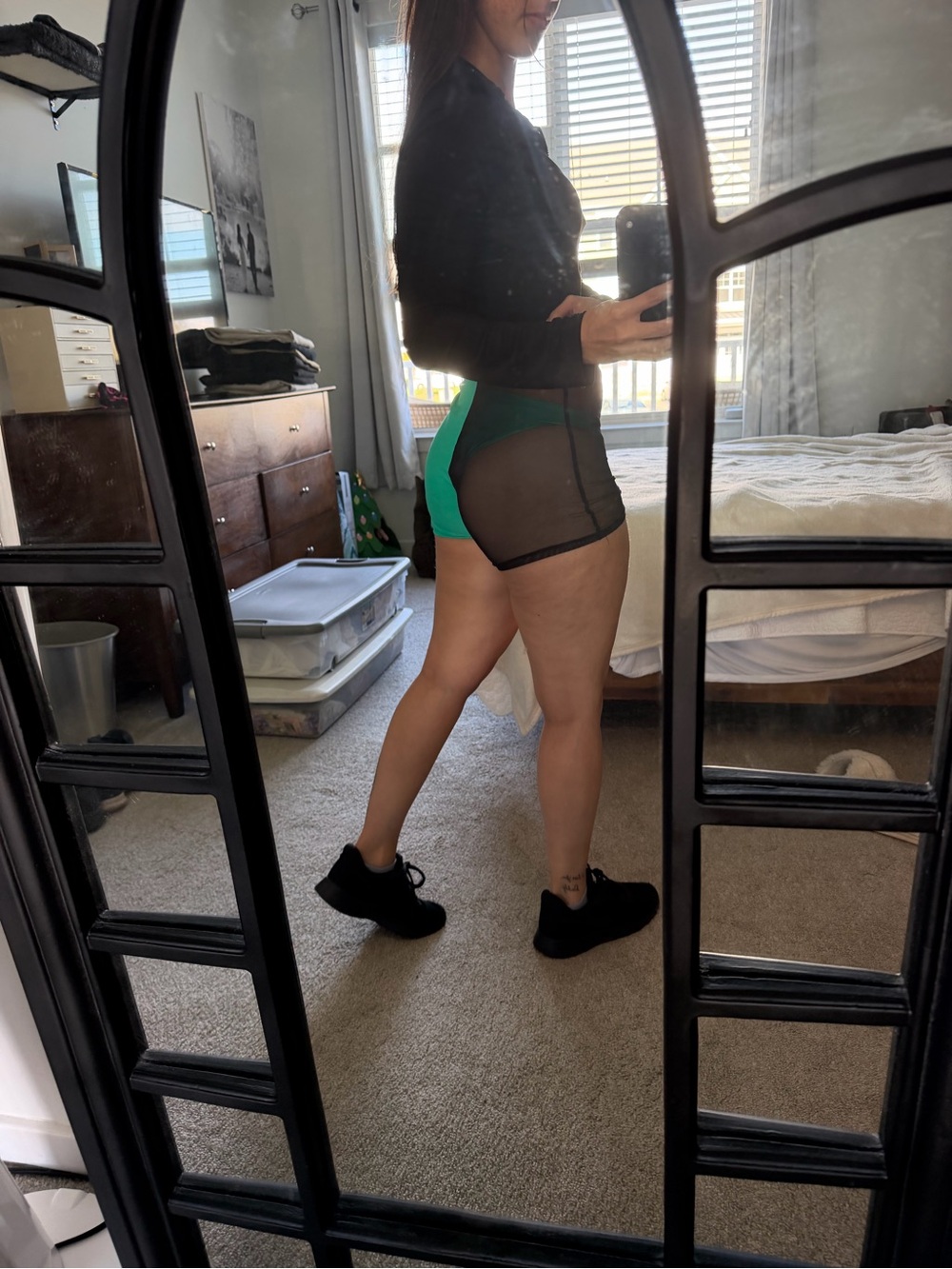 Fashion Nova Two-Tone Teal & Black Fishnet Bike Shorts